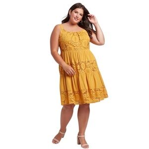 Vintage Lane Bryant Lace Crepe Tank Dress Golden Spice Size 10/12